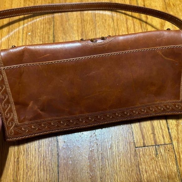 Wilsons Vtg Leather Brown Gem Embroidered Embellished Arm Clutch Fold Over Bag - Picture 5 of 13